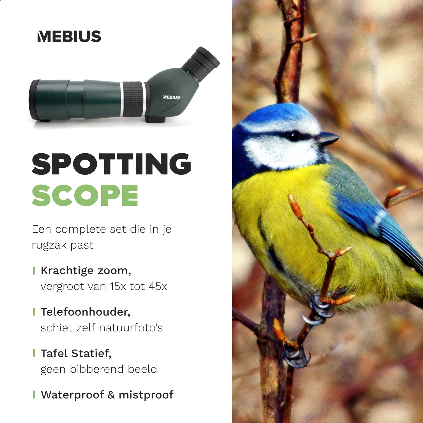 Professionele Spotting Scope | 15-45x60 | MEBIUS